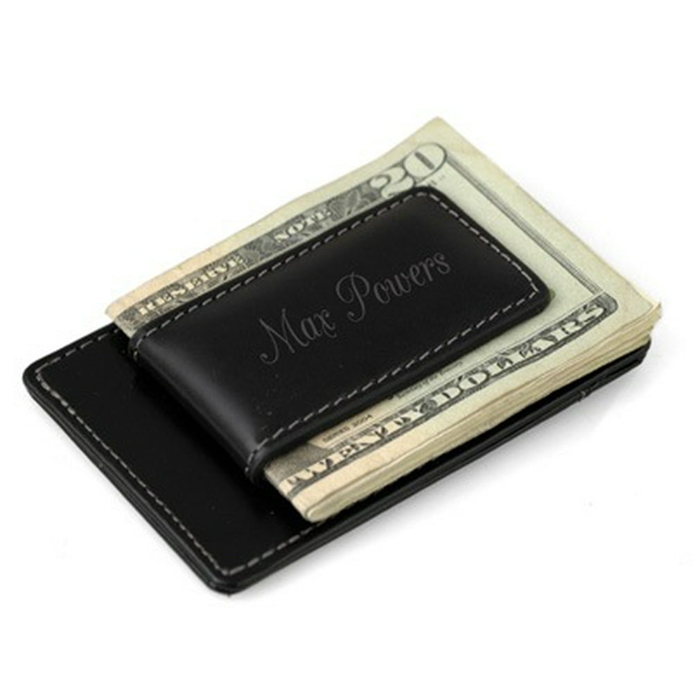 Personalized Leather Money Clip with Credit