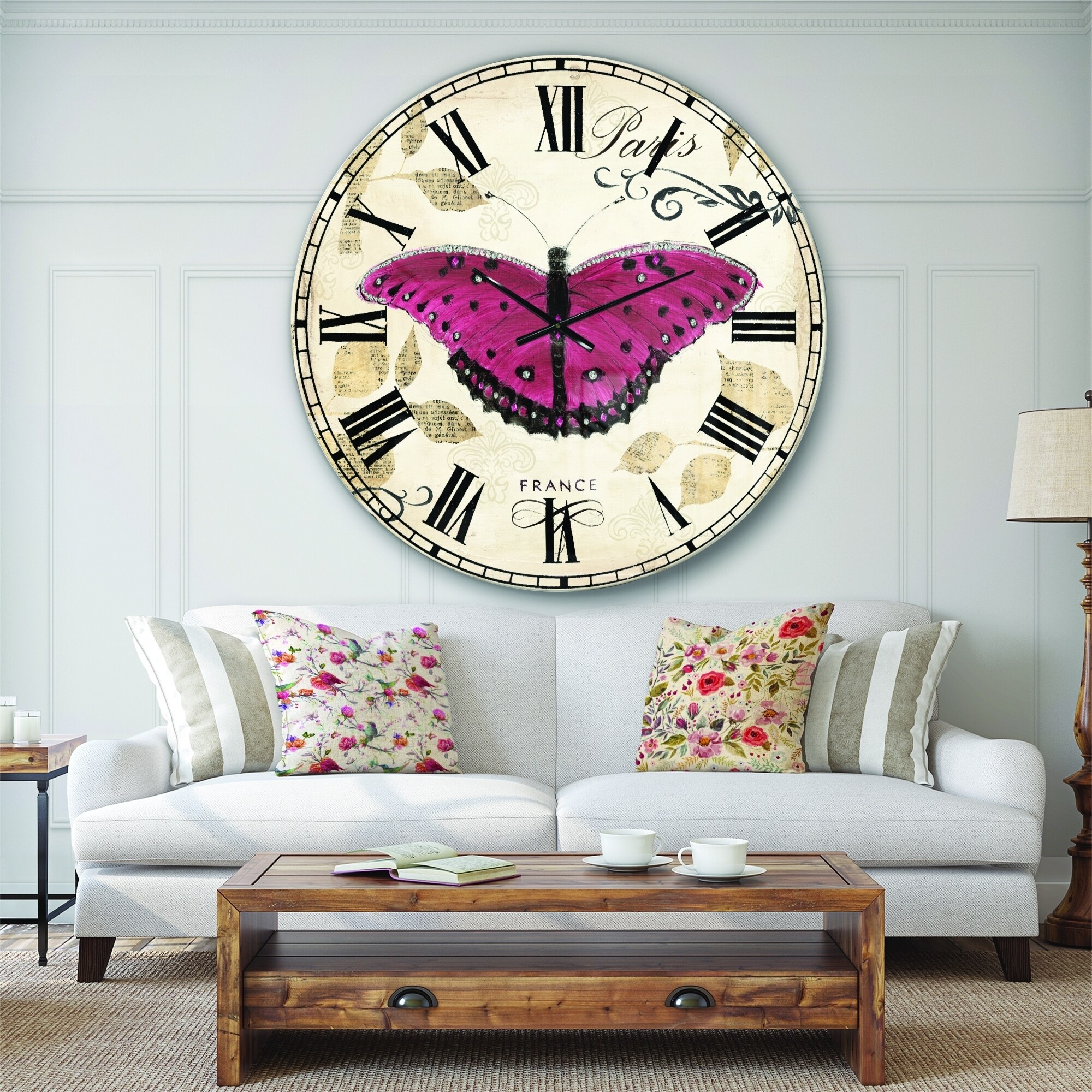 Designart Oversized Off-White Analog Round Country French Modern Wall Clocks, CLM31143-C23