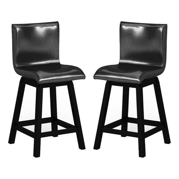 Bowery Hill 24.75"Contemporary Faux Leather Counter Stool in Black (Set of 2)