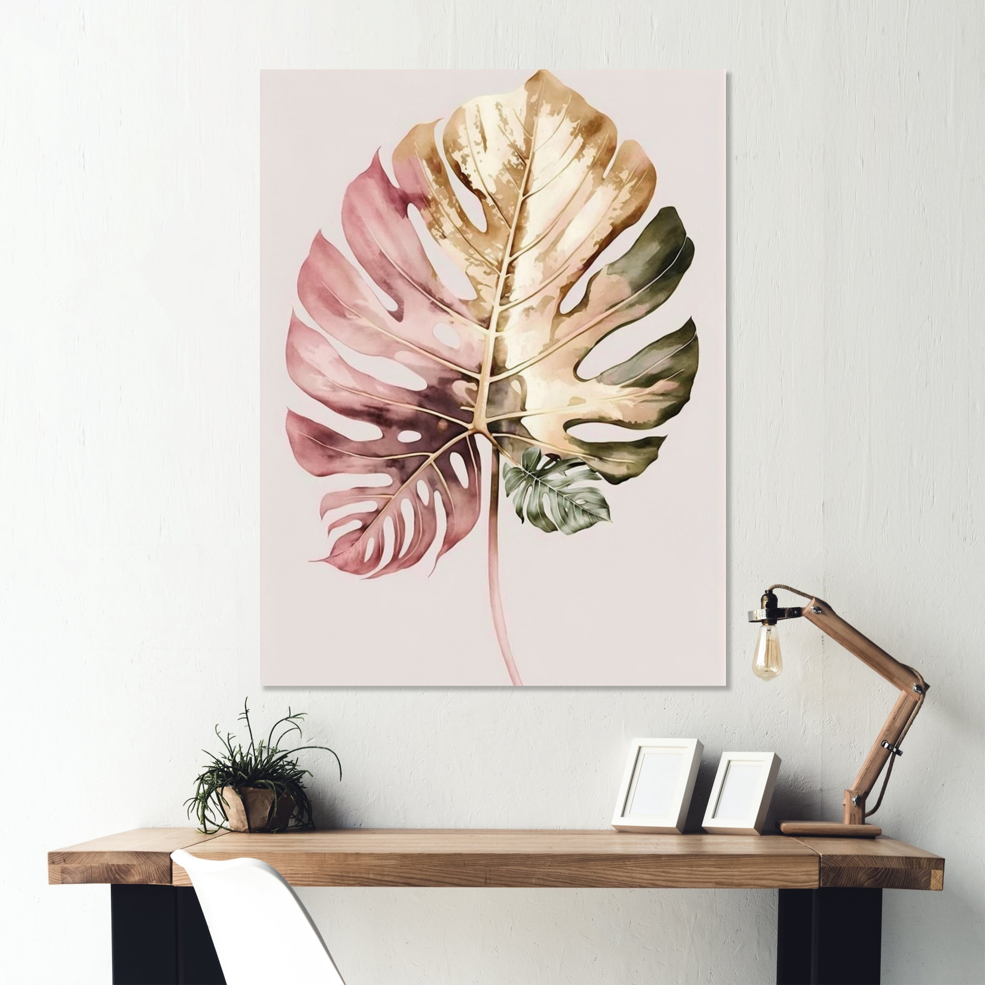 Designart Gold And White Philodendron Leaf I Canvas Wall Art