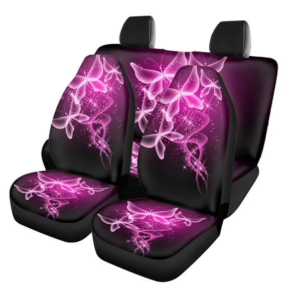 Pzuqiu Pink Butterfly Car Seat Covers Full Set Easy Installation Car Front & Rear Seat Covers, Fashion Interior Seat Protection Cover