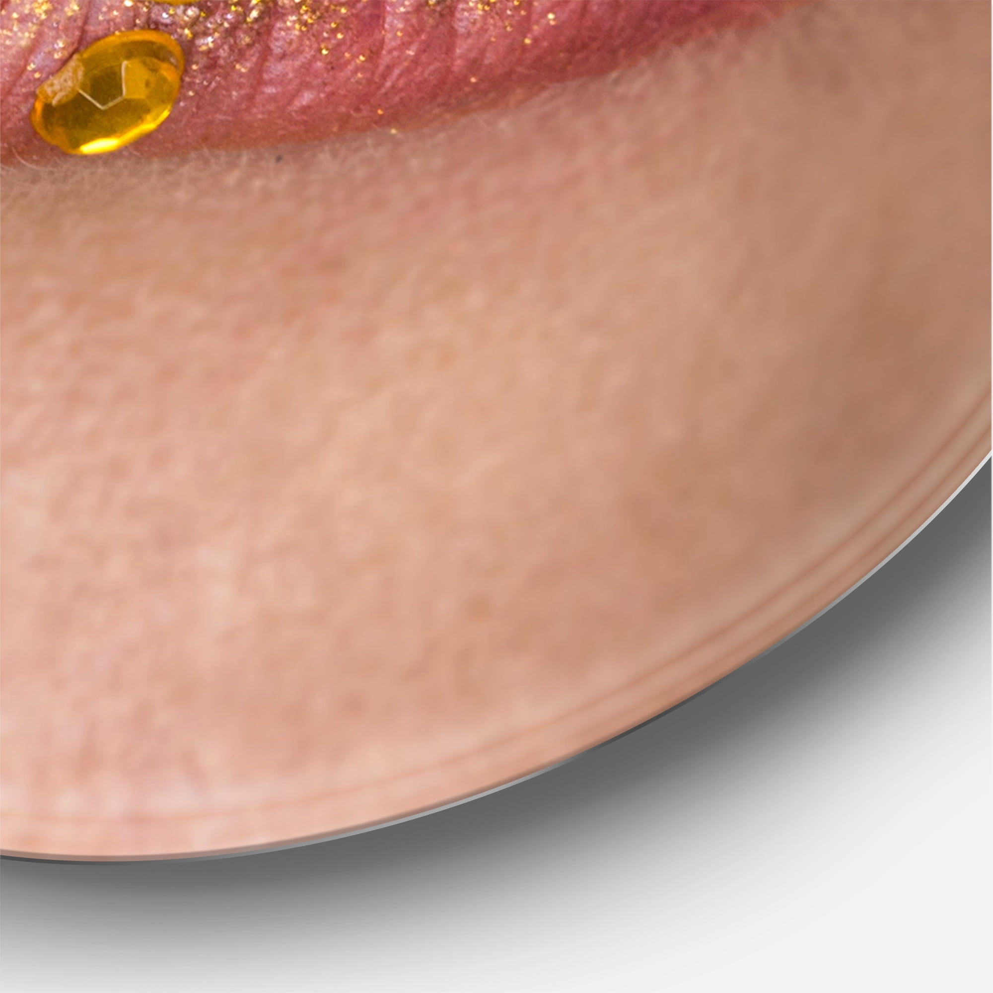 Designart 'Woman Lips Close-Up With Red Lipstick, Gold Paint' Modern Circle Metal Wall Art 36x36 - Disc of 36
