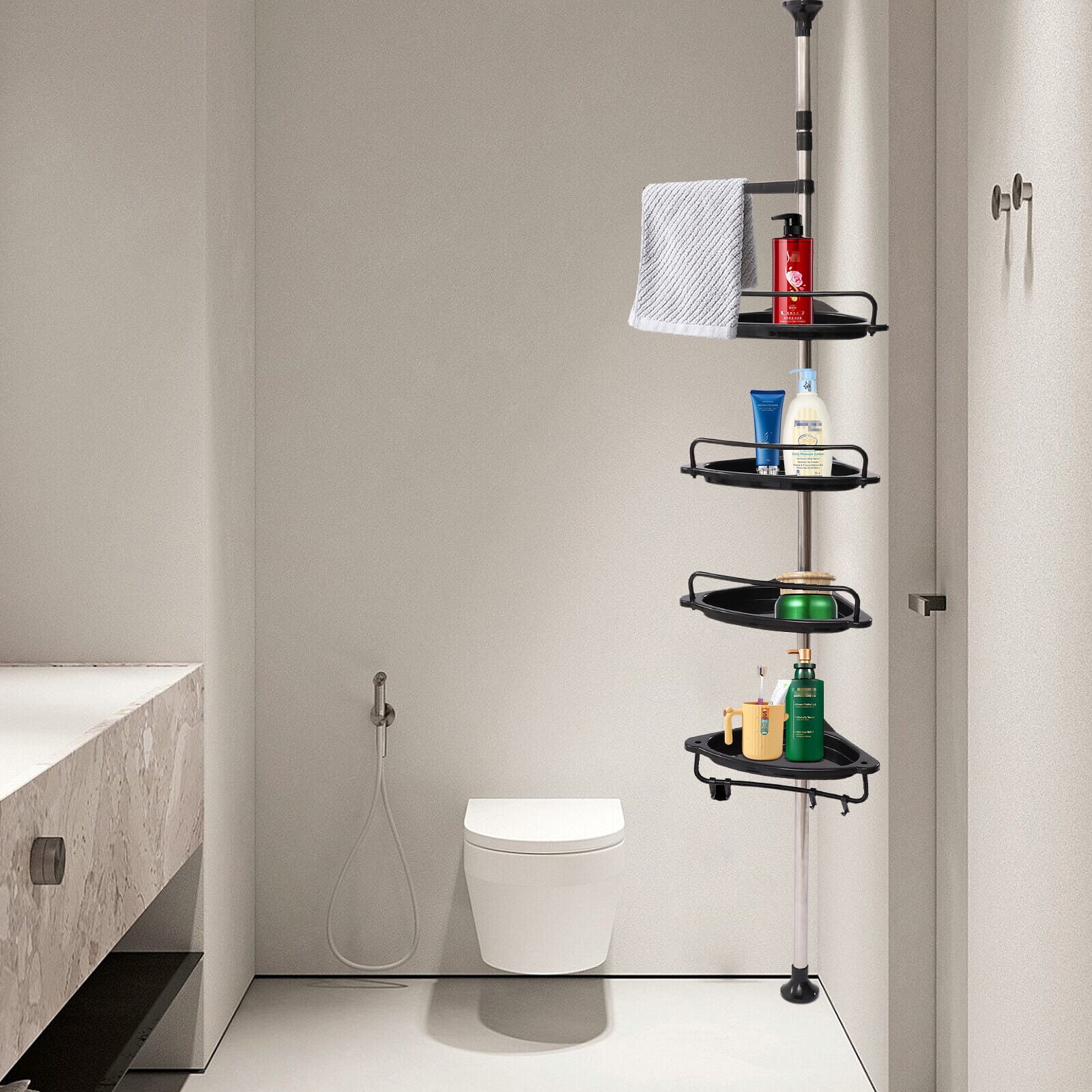 Black Shower Shampoo Tray Shower Shelf Bracket Column Storage Rack  Single-layer Bathroom Shelf with Shower Head Bracket