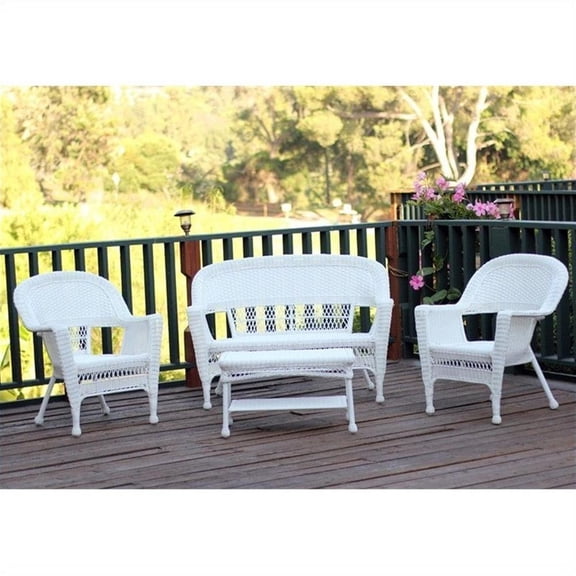 Afuera Living 4 Piece Resin Wicker Modern Patio Sofa Set in White
