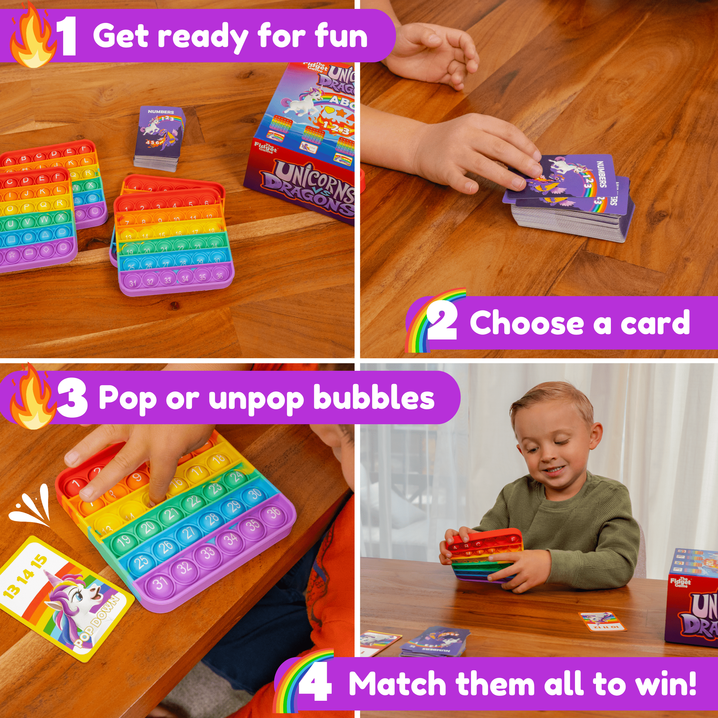 The Fidget Game Unicorns vs Dragons – Educational ABC Learning Toy Set for Kids Ages 3+, 1 Set, Alphabet, Numbers, Shapes & Colors for Pre-K & Kindergarten