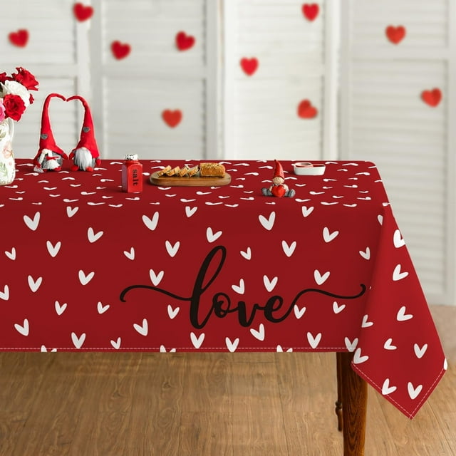 Nappe de la Saint-Valentin 60x120 Pouces Rectangle, Mini Cœurs d'Amour Rouge Lavable pour Décoration de Fête Pique-Nique Dîner