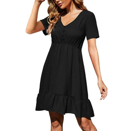 

Women s Dresses Summer Dresses For Women Fashion Casual V Neck Solid Button Chiffon Corset Slim Ruffle Short Sleeve Dress Dresses for Women 2023