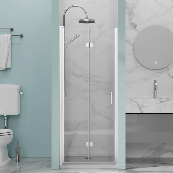 Kaisneo 30 x 72 in. 1/4 in. Thick Clear Tempered Glass Bi-Fold Pivot Shower Door