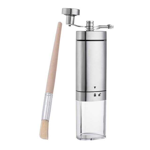 Actualice la máquina de café de mano triangular con mango plegable Núcleo de cerámica Molinillo de café de acero inoxidable para el hogar Juegos de servir café y té Plata y transparente Bearachild HA025284-02