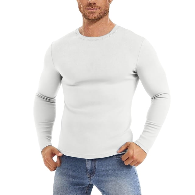 asjyhkr Chandails de Dessous pour Hommes Col Rond Manches Longues en Maille Respirante Chandail Uni Extensible Décontracté Plein Air Randonnée Gym Hauts
