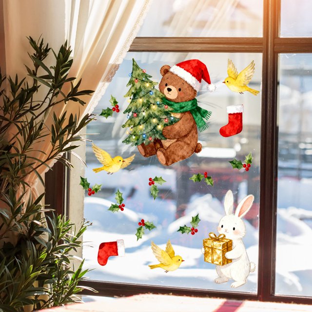 Pegatina de cristal para árbol de Navidad, para sala de estar, dormitorio, fondo de vacaciones, decoración, pegatina para ventana