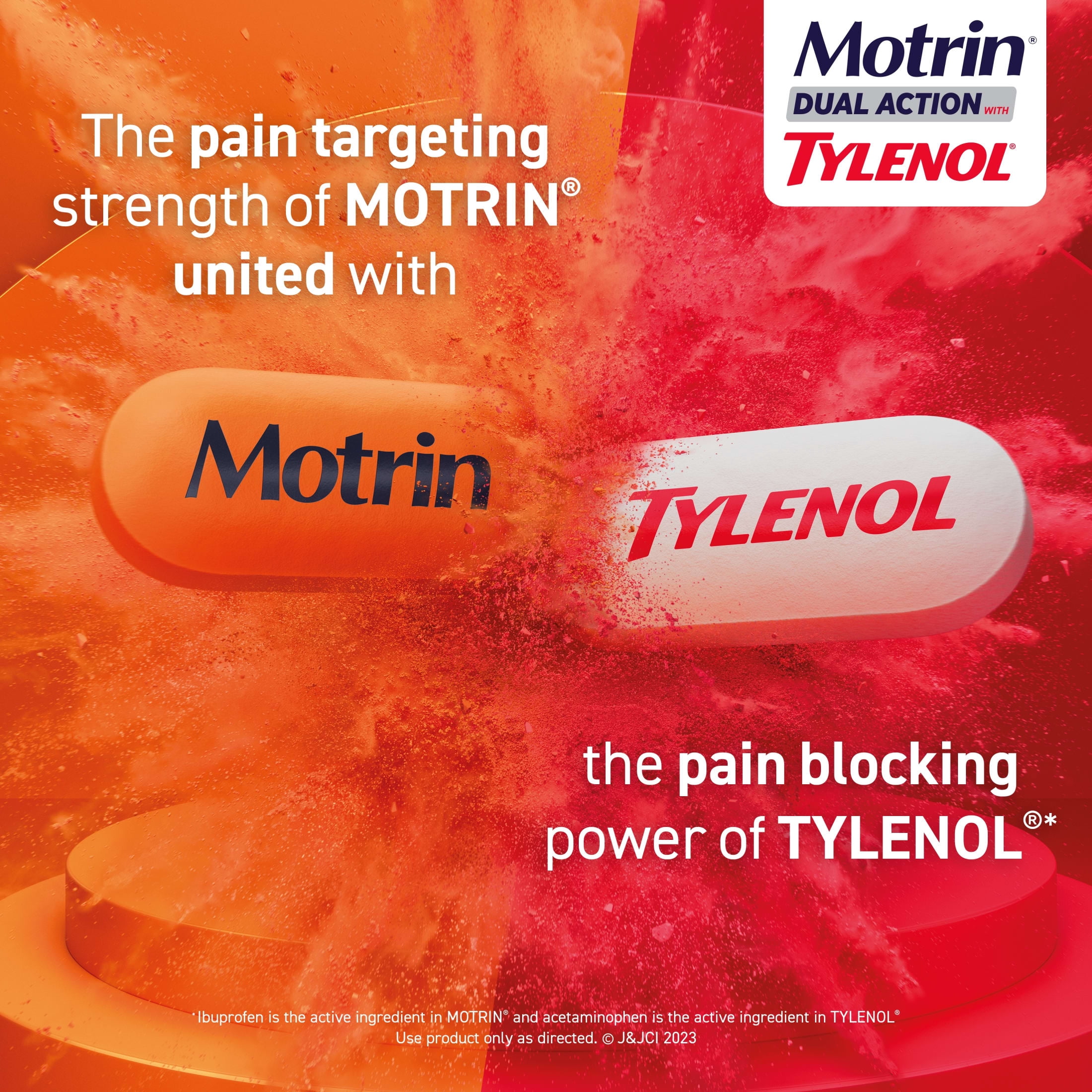(3 pack) Motrin Dual Action with Tylenol, Ibuprofen & Acetaminophen, Value Size, 120 Count