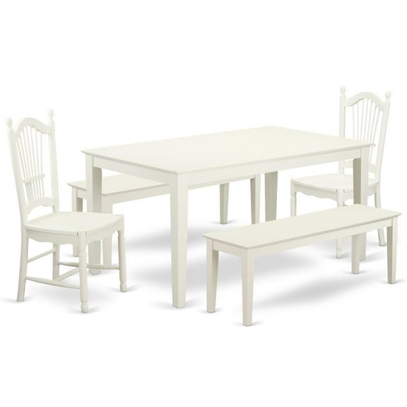East West Furniture Capri 5-piece Wood Dining Room Set in Linen White