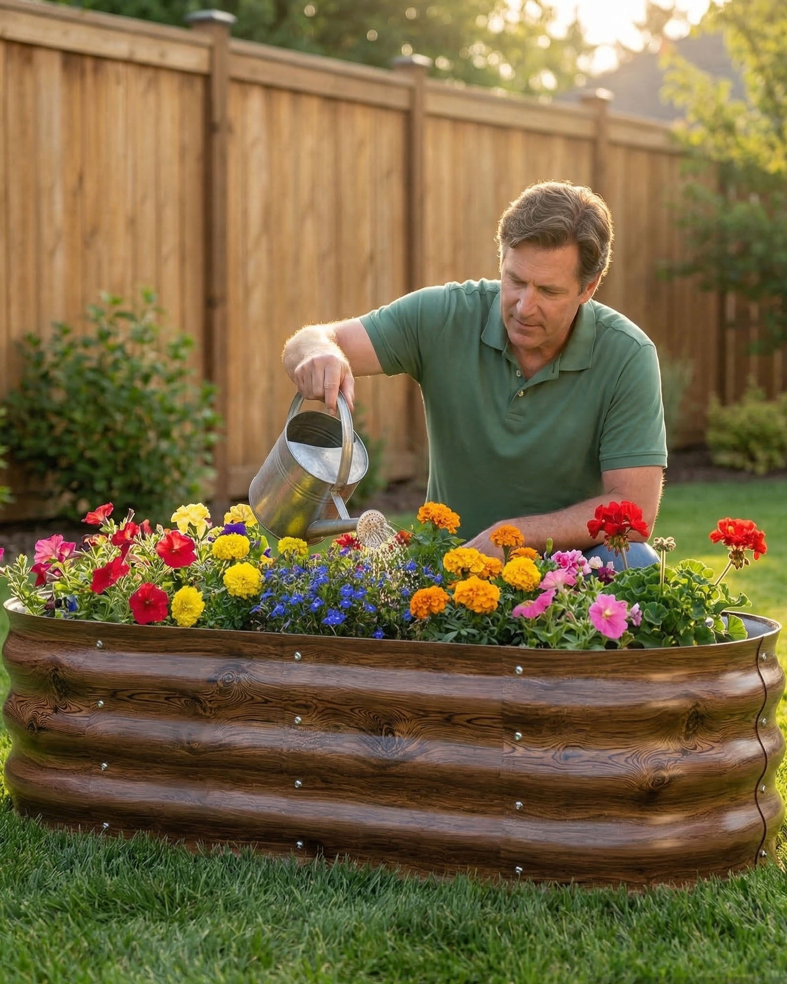 Bloyapix 4x2x1ft 2Pcs Galvanized Raised Garden Bed Outdoor, Oval Galvanized Planter Boxes, Metal Patio Planting Bed Kit for Vegetables Flowers, Brown