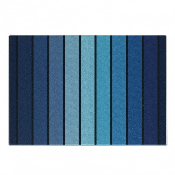 Navy Cutting Board, Plaques in Marine Tones Border Lines Sketchy Details Print Image, Decorative Tempered Glass Cutting and Serving Board, Small Size, Dark Blue and Pale Blue, by Ambesonne