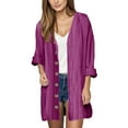 thumbnail image 4 of Women's Cardigan Fashionable And Casual Solid Color V Neck Long Sleeved Button Cardigan,Purple Women's Cardigan XXXL, 4 of 9