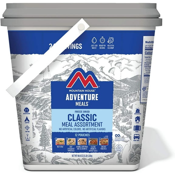 Mountain House Classic Bucket | Freeze Dried Backpacking & Camping Food | 24 Servings (0081635A)
