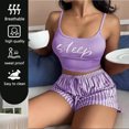 thumbnail image 3 of Conjunto de 2 pijamas de verano para mujer, sudadera y pantalones cortos sin mangas, con cuello redondo Camiseta sin mangas, ropa de estar elástica, suave, 3 of 5