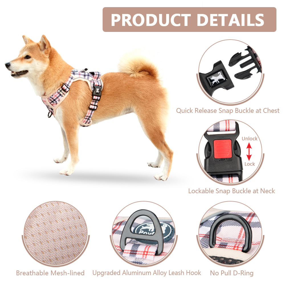 PoyPet No-Pull Dog Harness, Checkered Beige XL photo 5