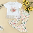 thumbnail image 2 of Easter Outfitss for Girl Toddler Girls Short Sleeve Easter Rabbit Flower Prints Tops Pants 2PCS Outfits Clothes Set for Babys Clothes, 2 of 5