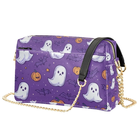 FORMRS Women Crossbody Purse with Chain Strap Vegan Leather Shoulder Handbag, Halloween Purple Ghosts