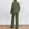 thumbnail image 4 of Women's Two Piece Knit Matching Outfits High Neck Slit Hem Tee And Pants Tracksuit Sets, 4 of 6
