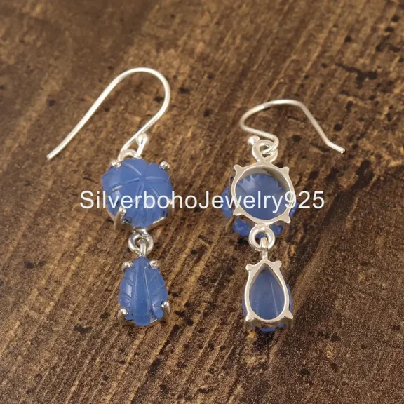 Blue Chalcedony Two Gemstone Earrings