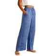 thumbnail image 5 of Stichou Linen Pants Women 2026 Summer Fashion Wide Leg High Waisted Palazzo Pant Boho Casual Drawstring Beach Lounge Trousers Blue S, 5 of 7