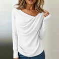 thumbnail image 2 of BLVB Long Sleeve Tops for Women Trendy Asymmetrical Neck Ruched Going out Tops Spring Fall Fashion Tee Shirts Outfits, 2 of 6