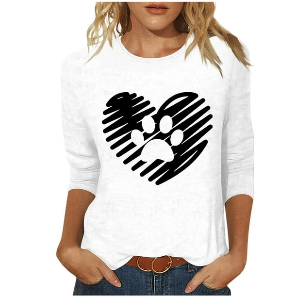Tops de Cuello Redondo para las Mujeres Moda Impresa 3/4 Mangas Blusa Casual Top, Estante de Imitación