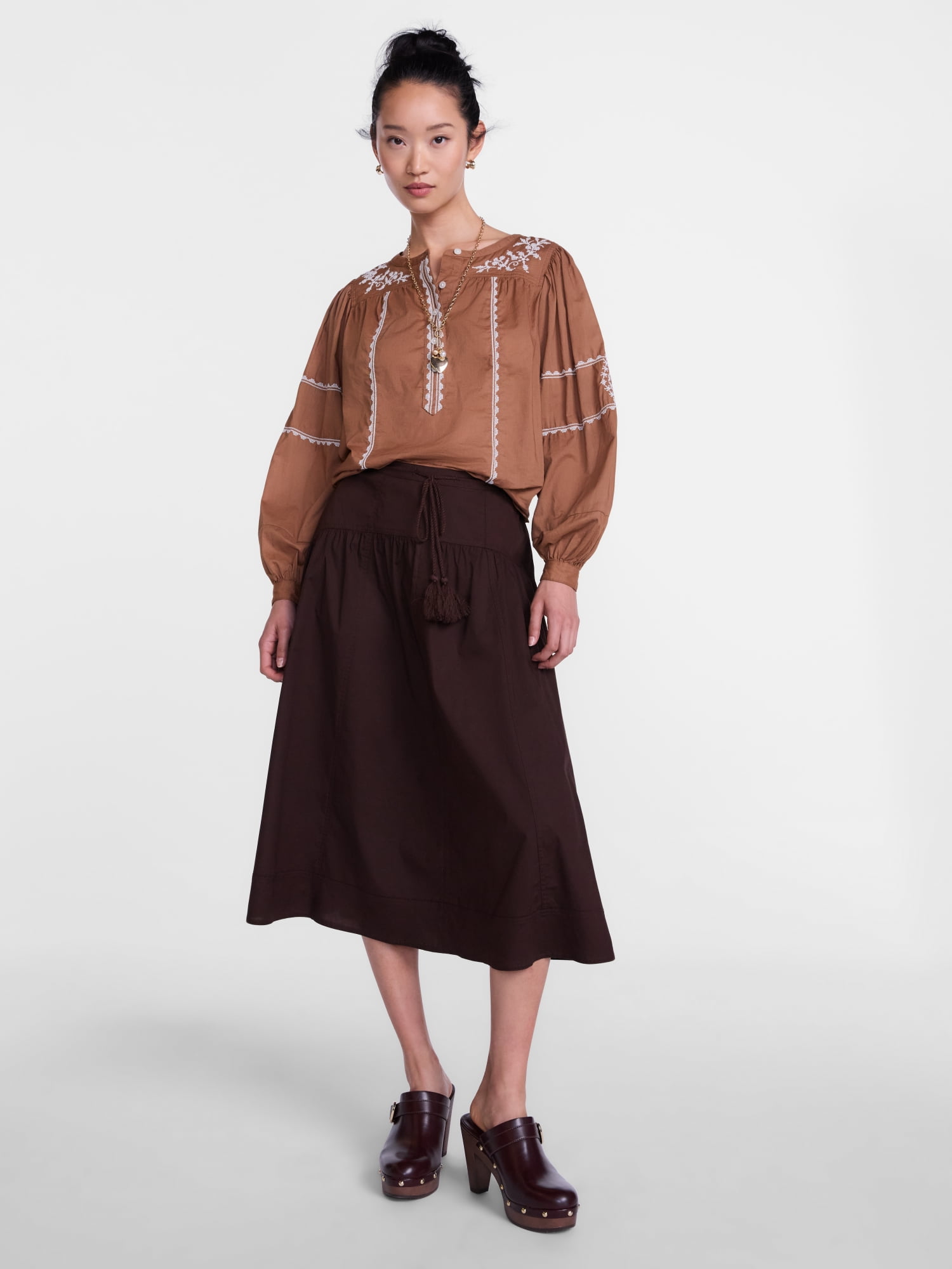 Scenario Women's and Women's Plus Embroidered Top with Long Sleeves, Sizes XS-4X
