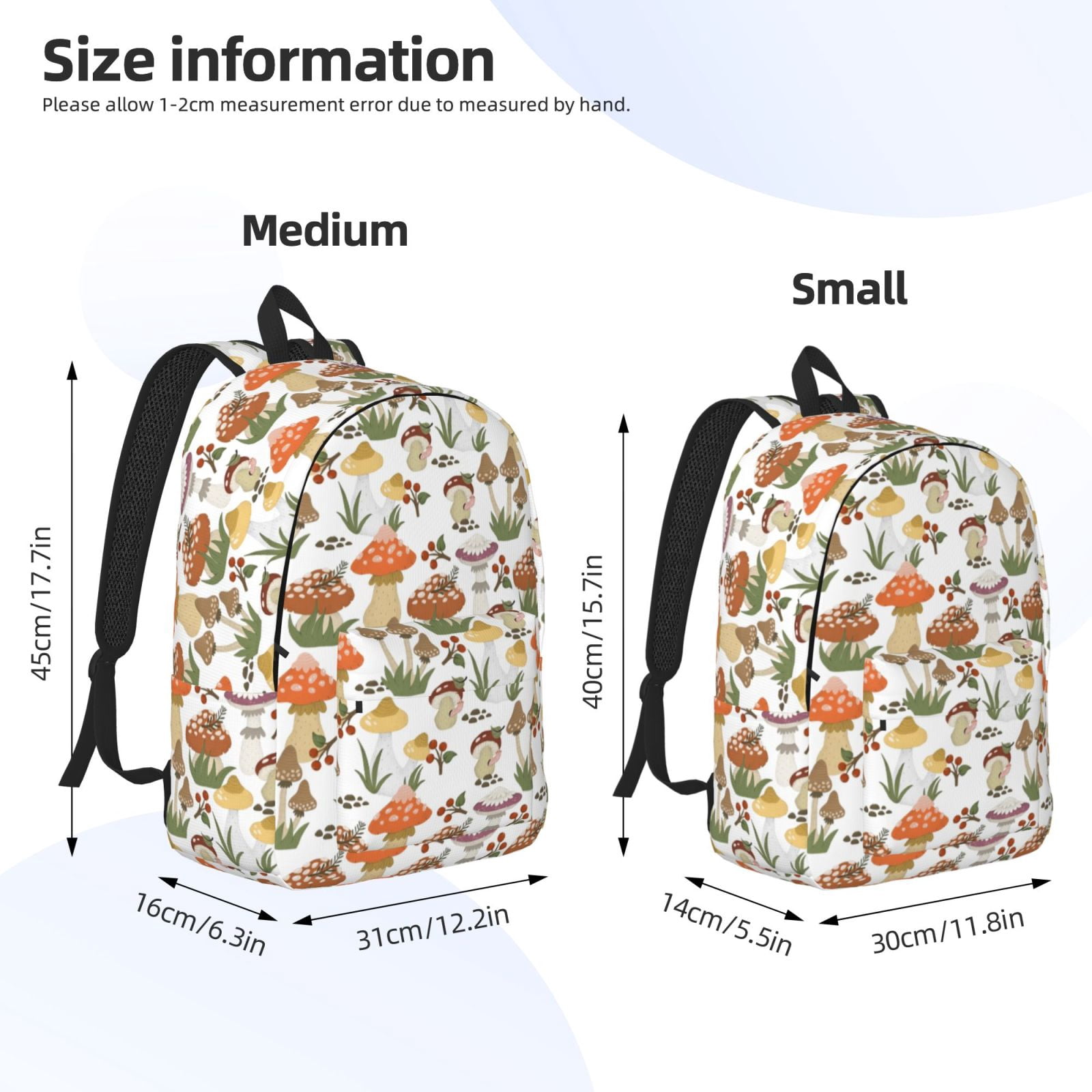Lafuoo Mushrooms Pattern Canvas Backpack, Zipper Laptop 