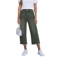 thumbnail image 3 of Oksale Denim Capris for Women Pull On Petite Button Waisted Jean Capri Pants with Pockets Casual Stretch Cropped Trousers Green M, 3 of 9
