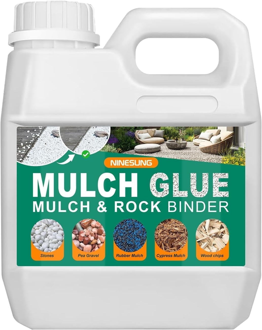Rhino Mulch Glue Stabilizer - 1 Quart Landscape Binder For Pea Gravel, Rubber Mulch & Straw