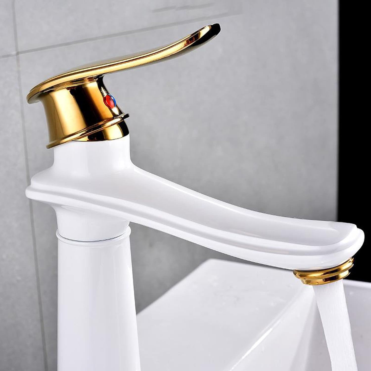 Vintage Sink Faucet Bathroom, Brass Bathroom Faucet, Sink Faucet Hot and Cold Mix Tap, Single Handle Bathroom Sink Faucet, White Gold, High
