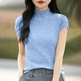 thumbnail image 3 of Mittory Women's Mock Neck Sweater Casual Cap Sleeve Ribbed Knit Pullover Tops Summer Shirts Fall Clothes, 3 of 5