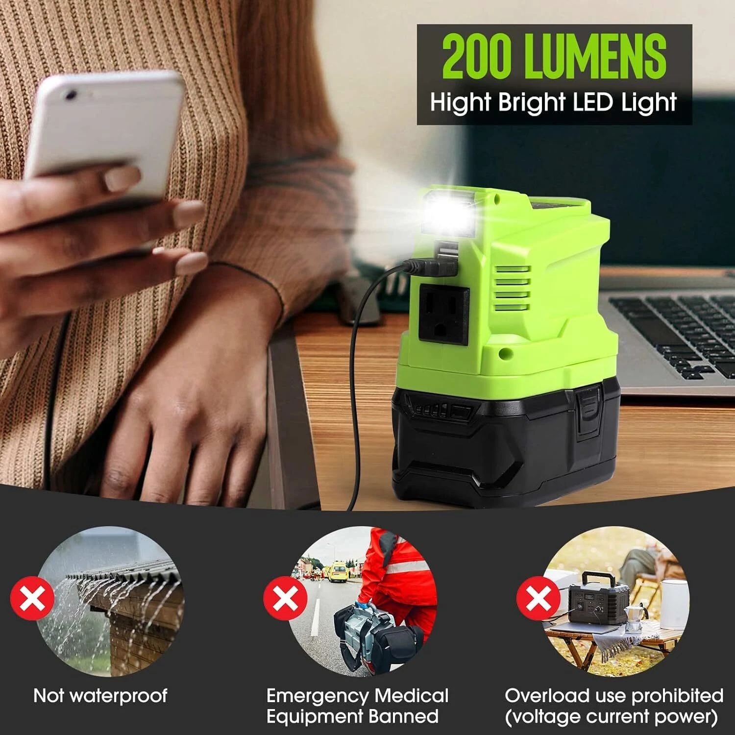 150W Power Inverter Generator for Ryobi 18V Li-ion Battery Power Station 110V