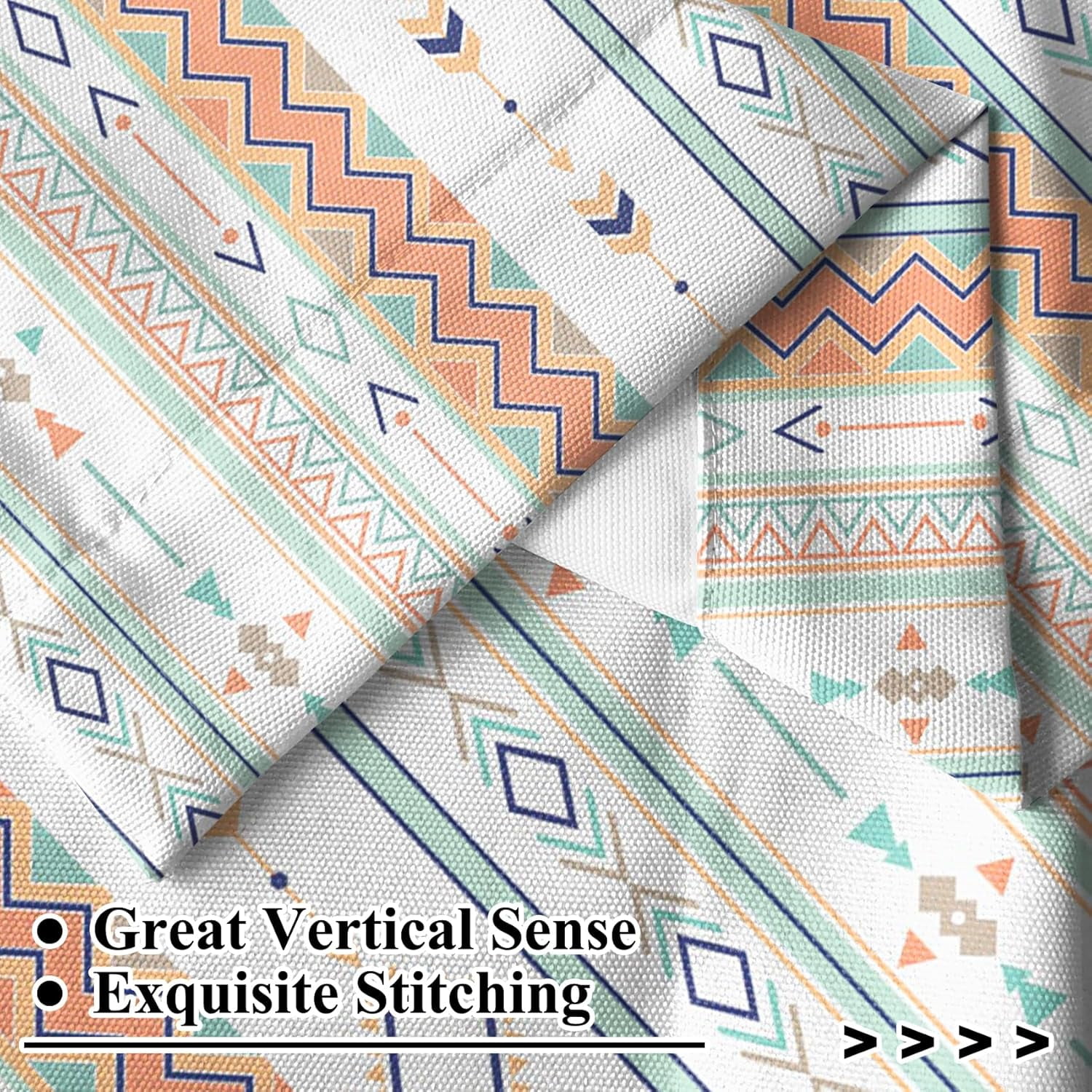 27.5 x 39 Inch Bohemian Curtains Linen Rod Pocket Window Treatment Curtain for Living Dining Room Bedroom Decor Farmhouse Boho Geometric Striped Printed Light Filtering Window Drapes 2 Panels
