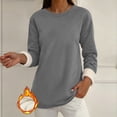 thumbnail image 2 of Fleece Lined Sweatshirt Women Thick Warm Crew Neck Solid Print Long Sleeve Pullover Tops, 2 of 7