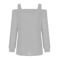 thumbnail image 4 of Lovskoo Long Sleeve Shirts for Women Cusal Round Neck Cold Shoulder Lightweight Sweatshirts Solid Color Pullover Tops Gray, 4 of 5