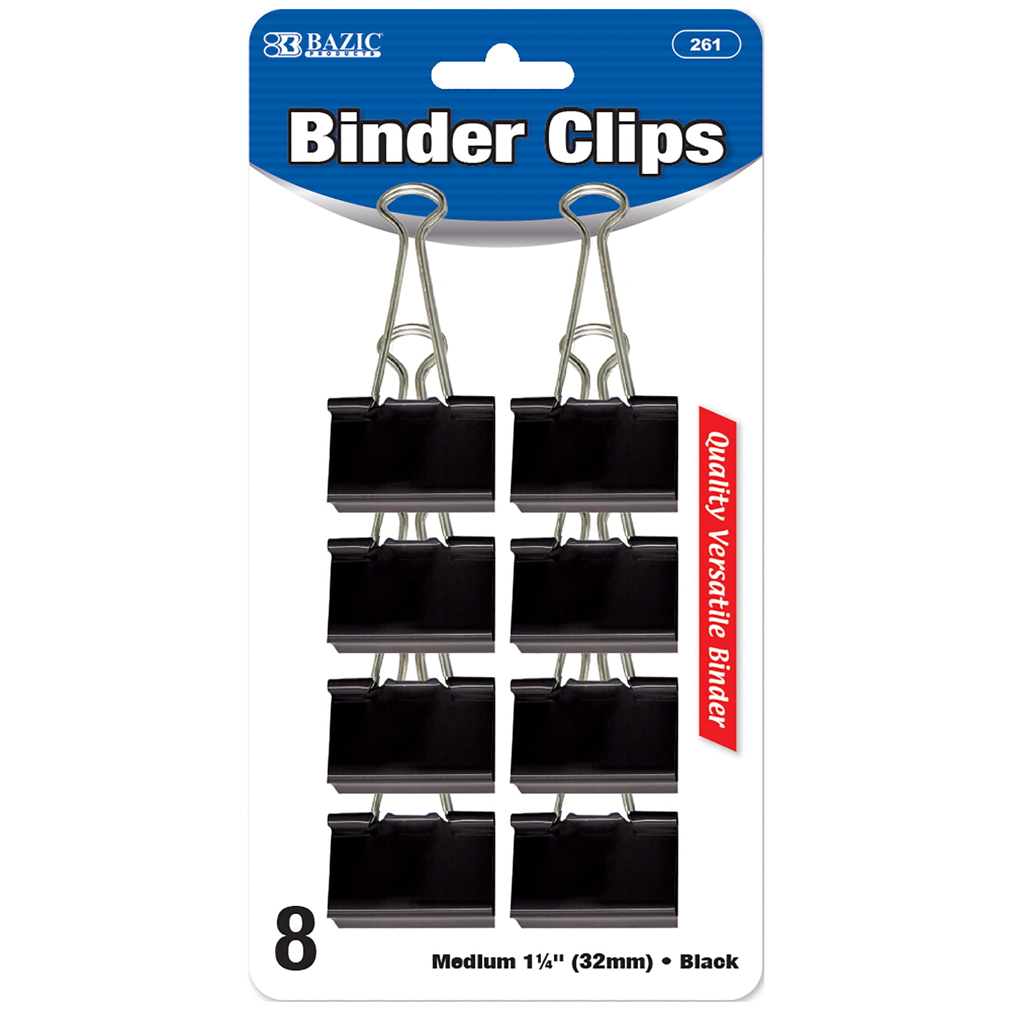 BAZIC Binder Clips Medium 1 1/4" (32mm) Black, Paper Clamps Paper Clip