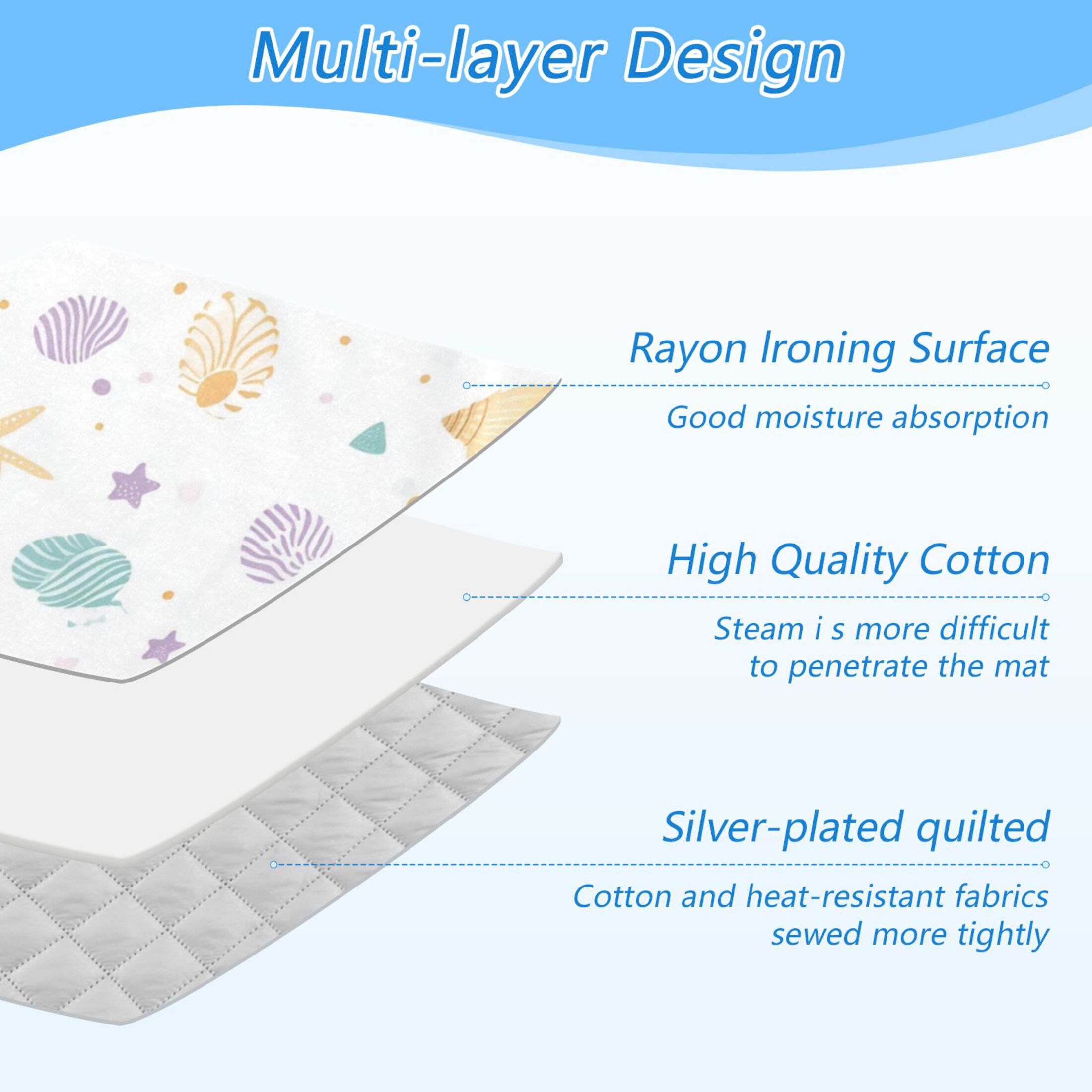 Colorful Stars Shells and Dots Ironing Mat Blanket Portable Travel Ironing Pad Heat Resistant Pad 47.2" x 27.6”