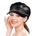 thumbnail image 1 of Sombrero de capitán de yate para mujer, gorro de marinero de PU, vendedor de periódicos, taxista, Baker Boy, boina con visera y cadena, gorras militares de cadete, gorra plana para hombres y mujeres, 1 of 8