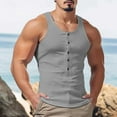thumbnail image 2 of ZCFZJW Men's Casual Ribbed Knit Tank Top Henley Shirt Summer Beach Hippie Shirt Half Button Sleeveless Muscle T Shirts Quick Dry Fitness Shirt Gray L, 2 of 7