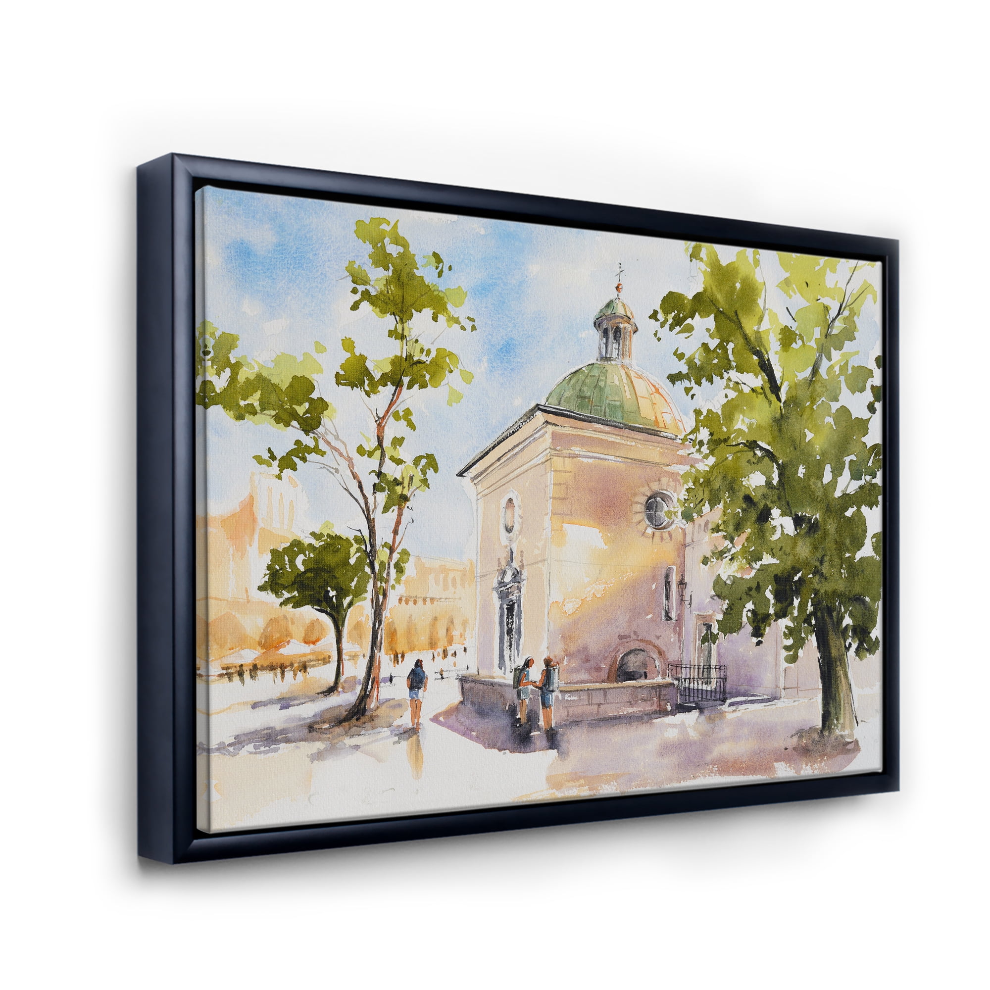 Designart 'People At Rustic Church In The Village' Country Framed Canvas Wall Art Print