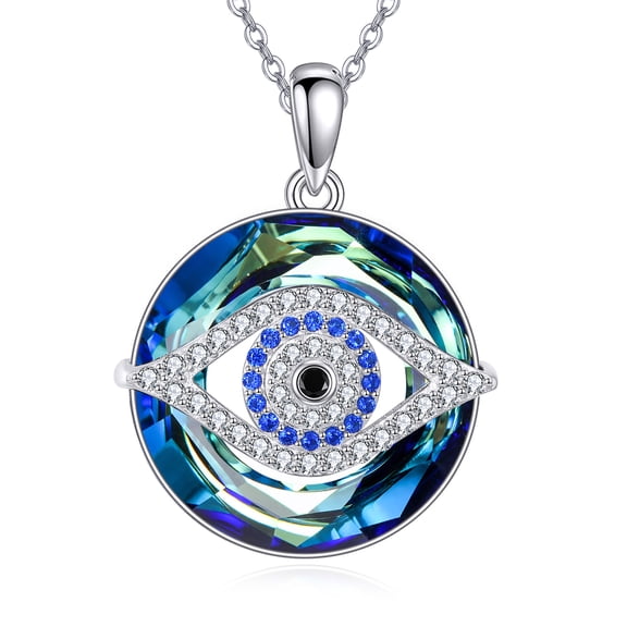 925 Sterling Silver Evil Eye Necklace Protection Crystal Pendant for Women Good Luck Vintage Evil Eye Pendant Jewelry Birthday for Women Friend