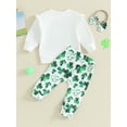 thumbnail image 4 of Bslissey Toddler Baby Girls Ireland Festival Outfits Long Sleeve Letter Print Sweatshirt + Shamrock Print Pants + Headband 3Pcs Cute Clothes Set for Infant 0-3 Years, 4 of 9