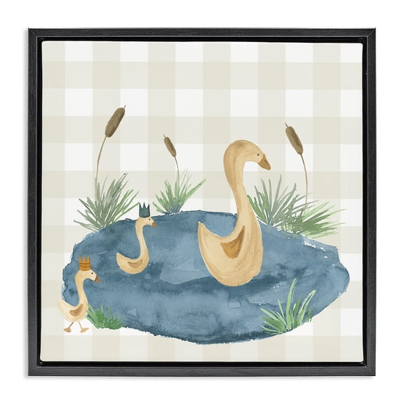 Stupell Industries French Country Duck Family in Pond Black Floating Frame Canvas Art, 18 x 18, by Lucille Price