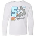 thumbnail image 3 of Inktastic 5th Birthday Shark with Cake Long Sleeve Youth T-Shirt, 3 of 5