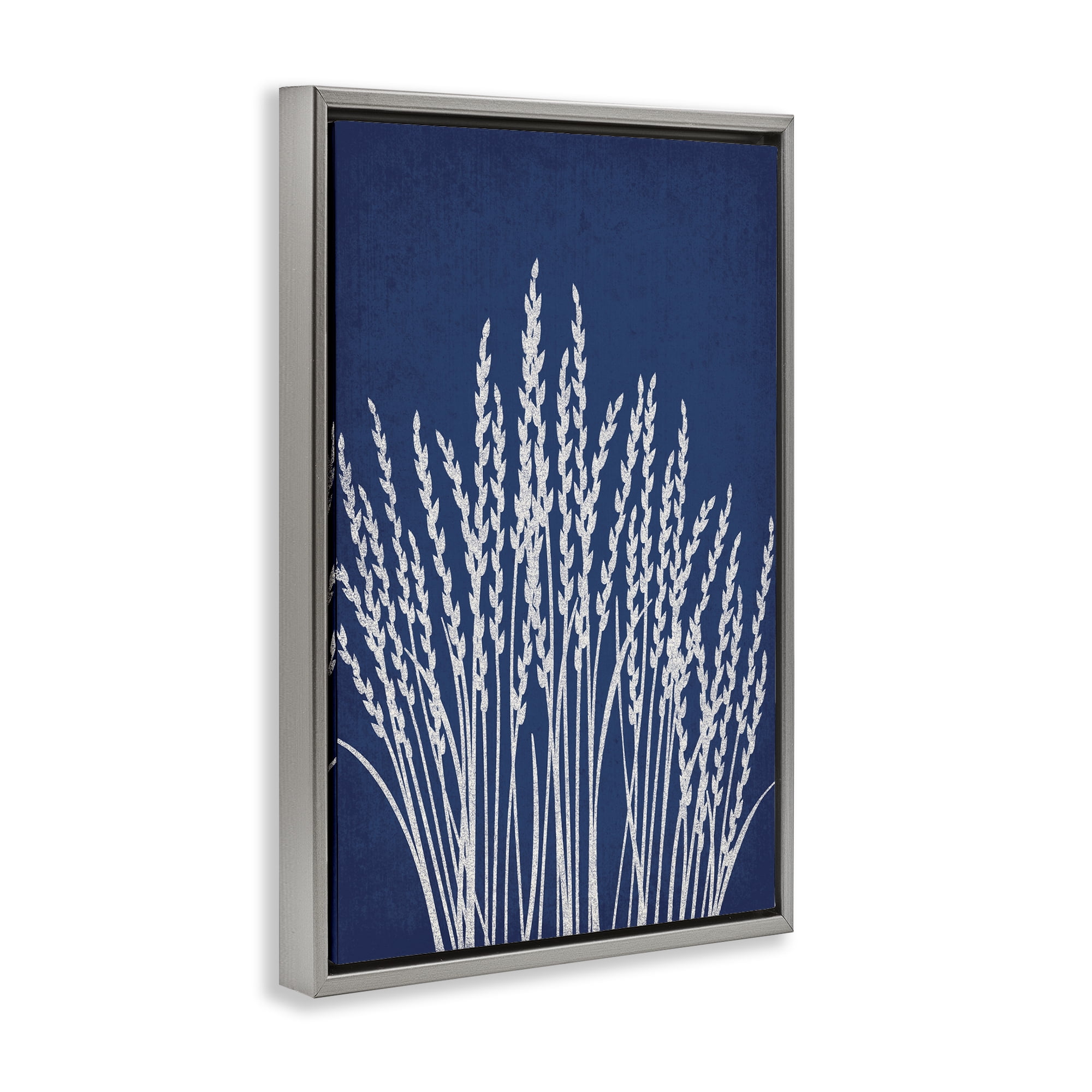 Stupell Industries Reed Grasses on Blue Plants & Flowers Painting Gray Floater Framed Canvas Art Print Wall Art, 21 x 31